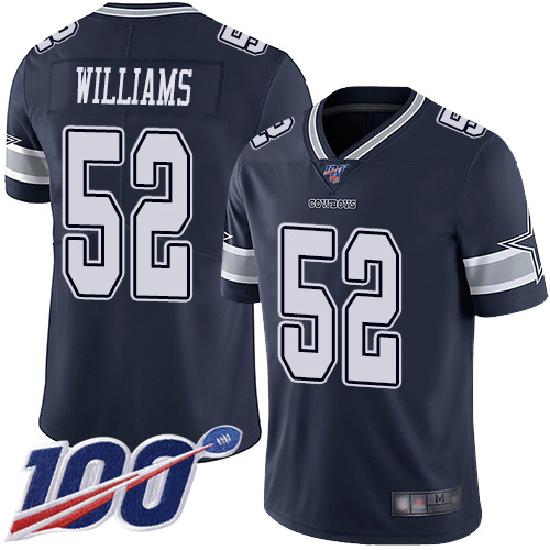 Men Dallas Cowboys Limited Navy Blue Connor Williams Home 52 100th Season Vapor Untouchable NFL Jersey